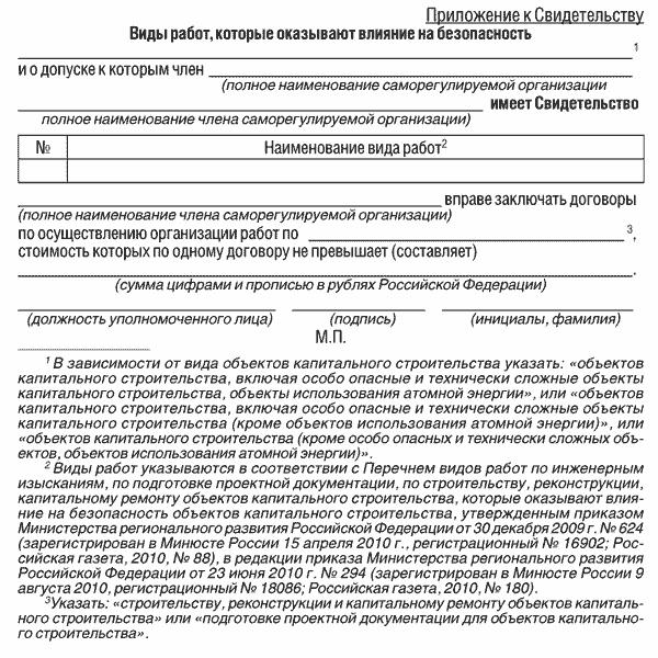 Новая форма свидетельства о допуске к работам